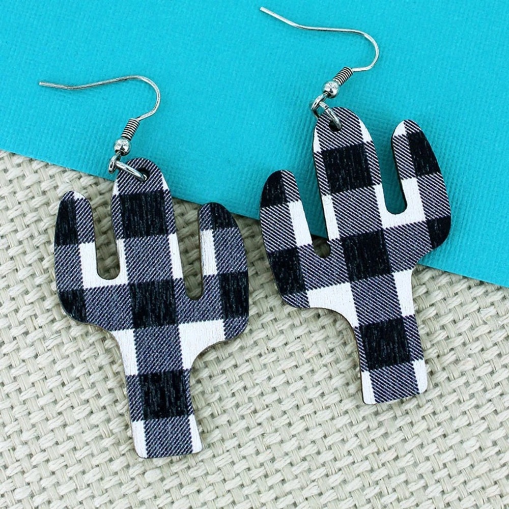 Buffalo Plaid Cactus Earrings